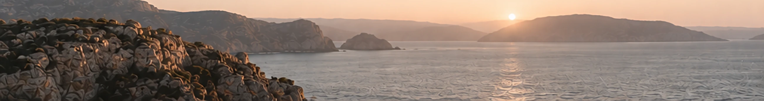 A rocky coastline at dusk
