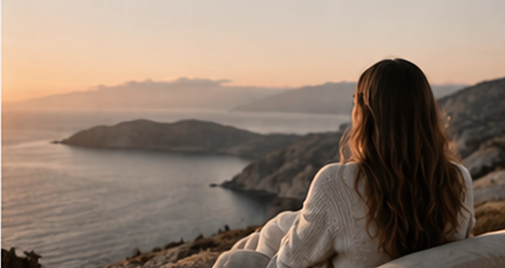 A woman looking over the sea at sunset