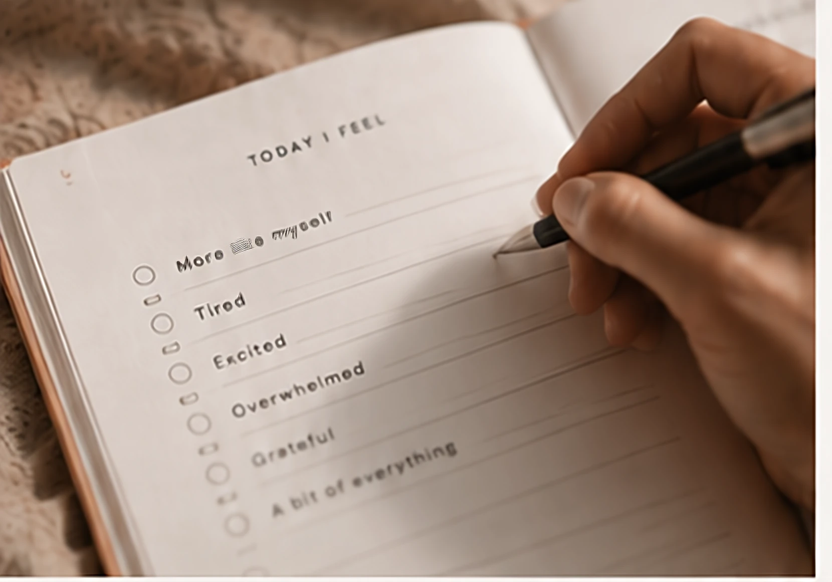 A hand writing in the Today I feel page