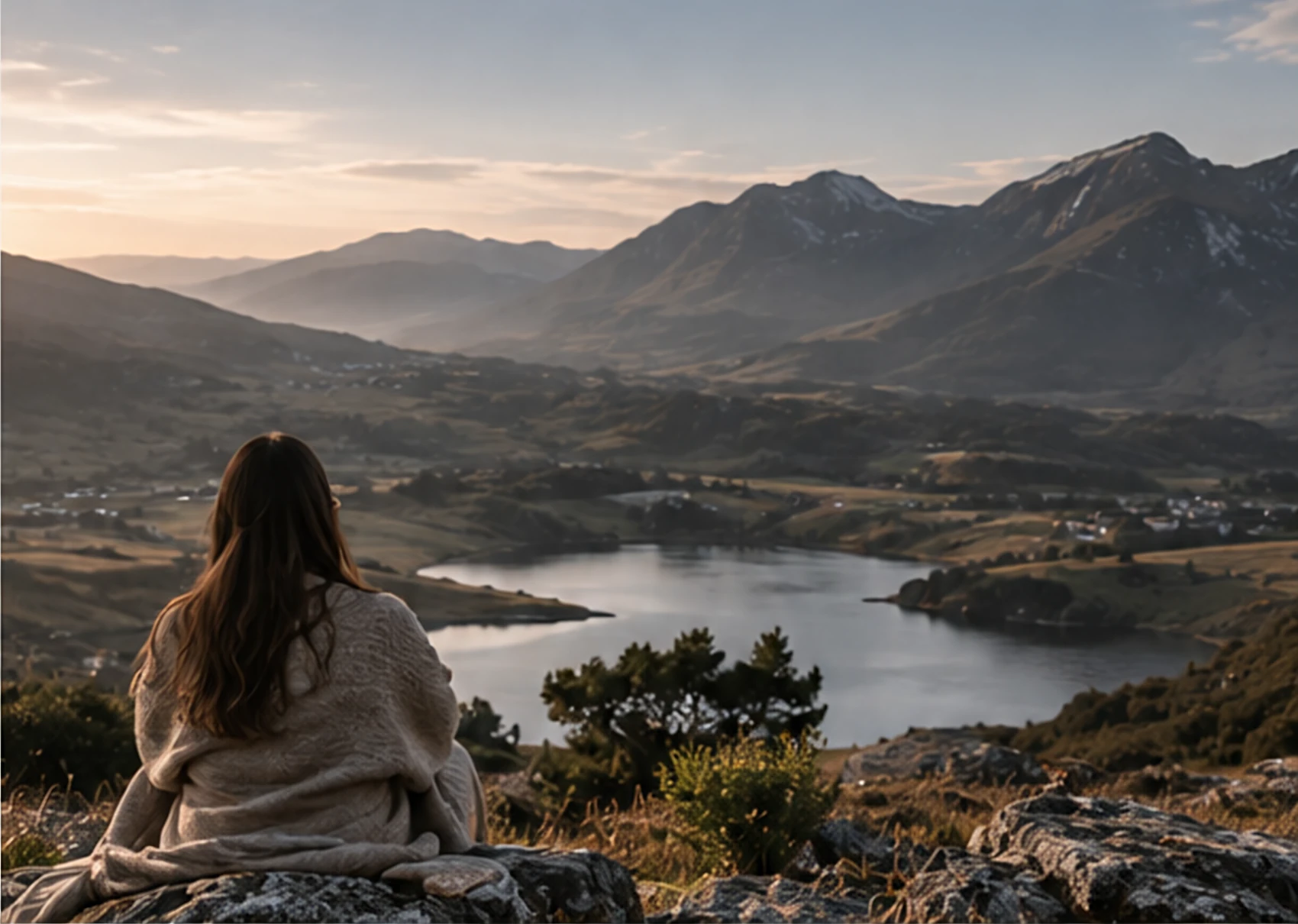 A woman walking through Highland heather