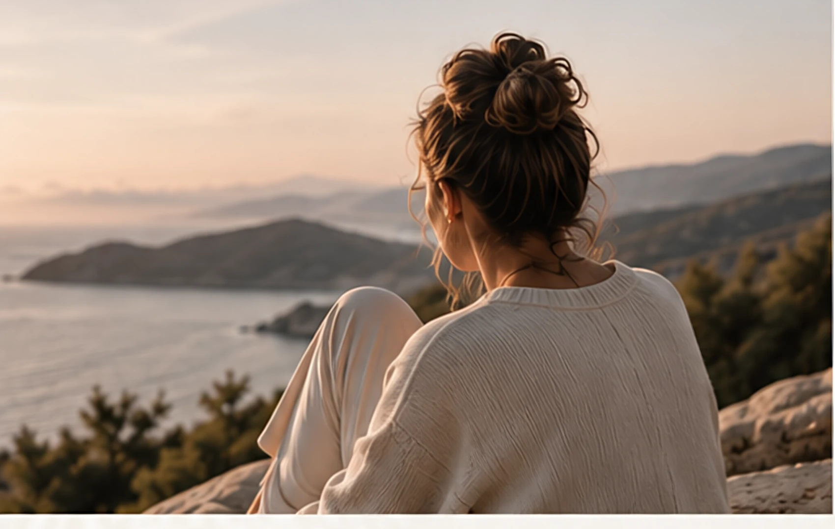 A woman looking out over the sea at dusk